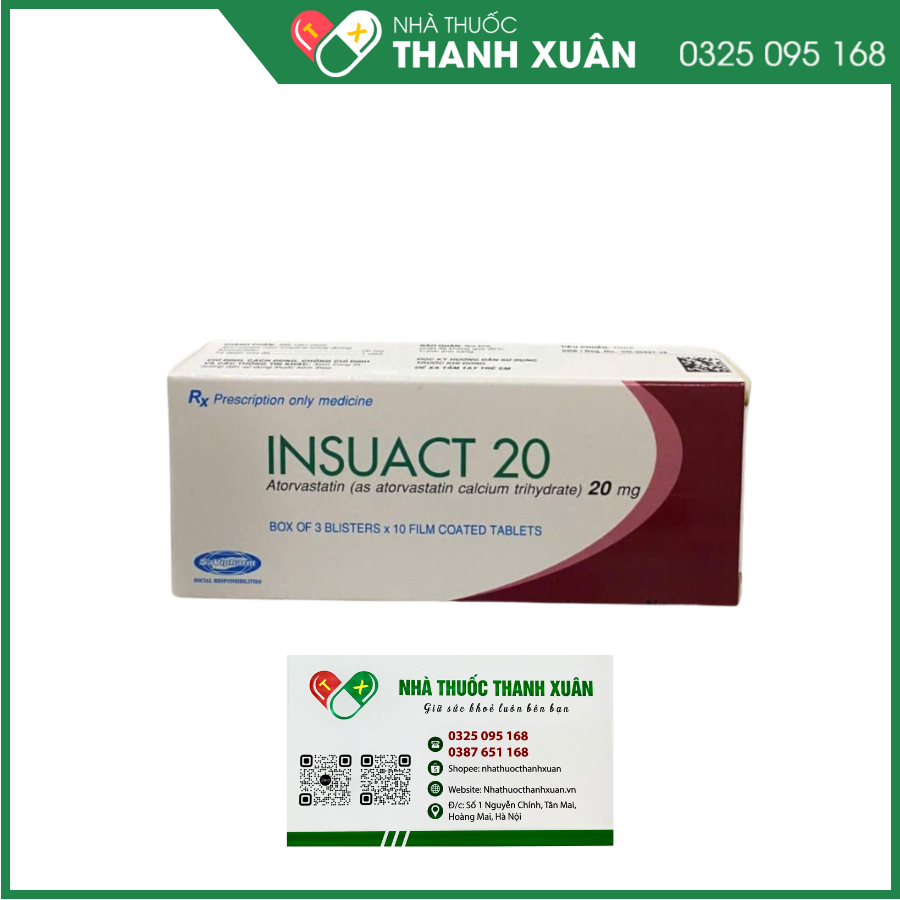 Insuact 20mg điều trị tăng lipid máu, dự phòng biến cố tim mạch